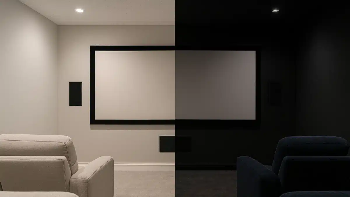 Colori sala home cinema: confronto tra una parete chiara e una scura e la resa dell'immagine proiettata