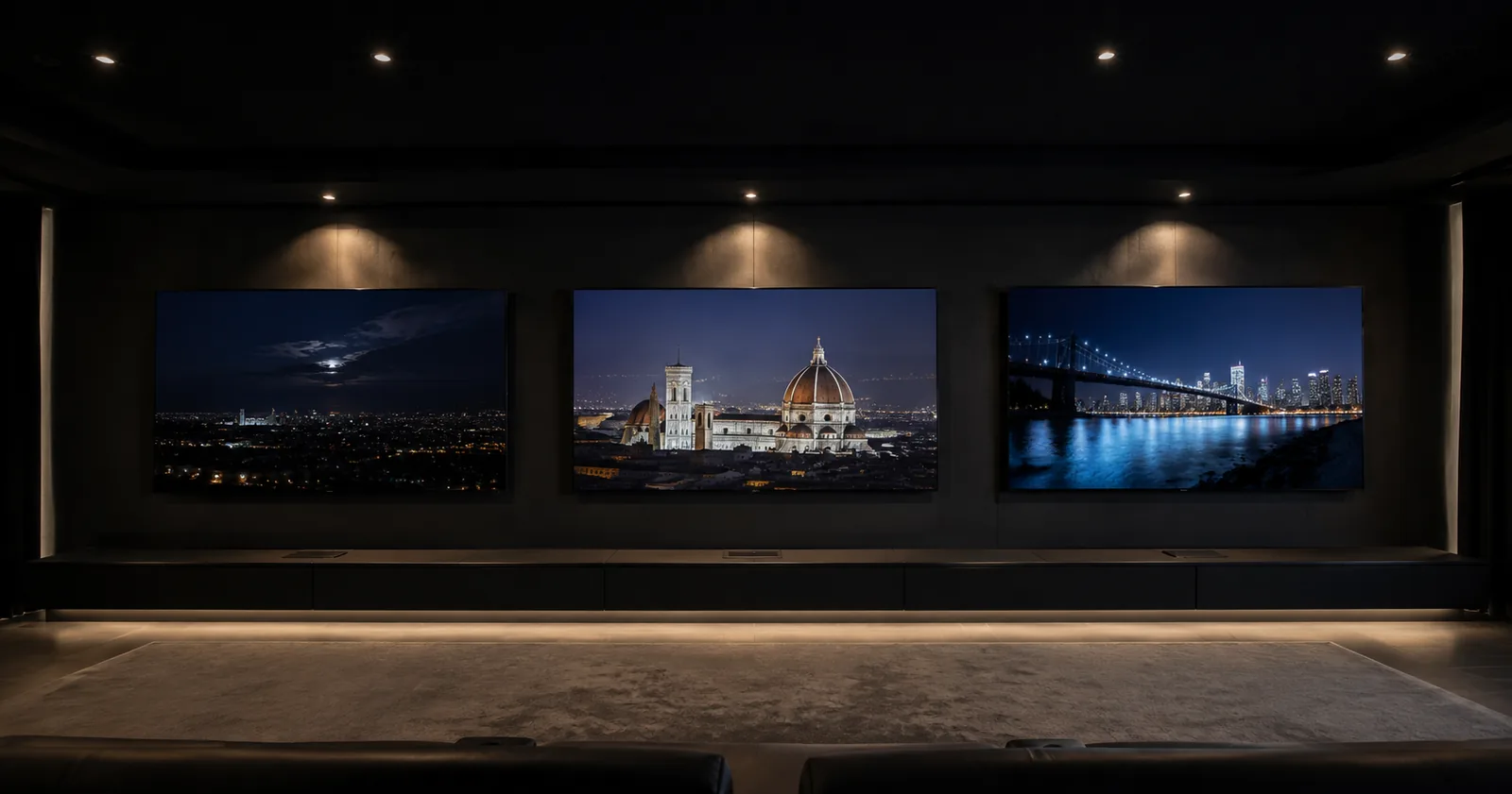 sala-buia-tre-tv-panorami-citta-notte Tipi di schermo TV a confronto: OLED, QLED e MiniLED, Ultra Experience